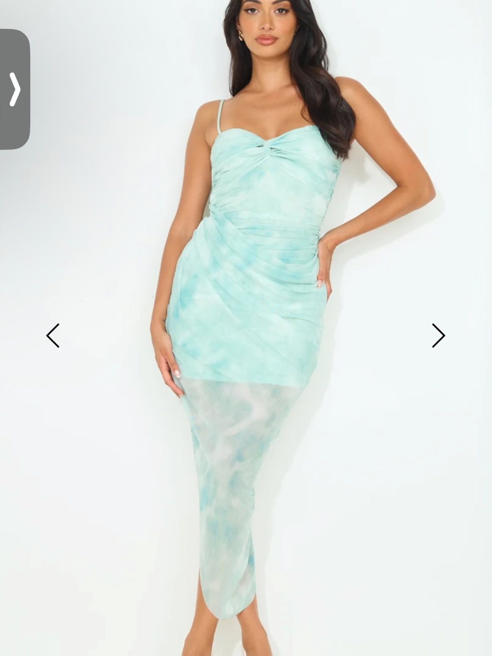 Women’s Light Blue Tie-Dye Ruched Slip Dress